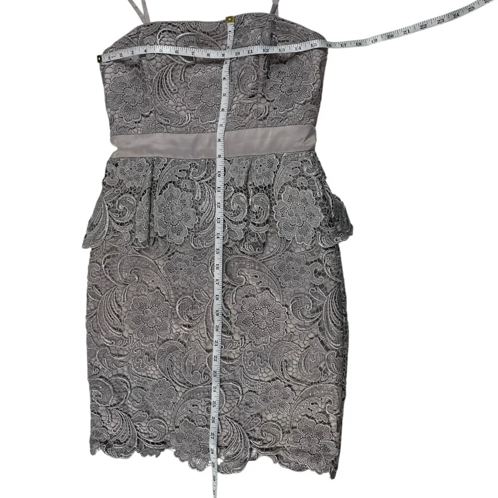 Adrianna Papell Gray Strapless Lace Lined Peplum Dress Size 4 Romantic Feminine